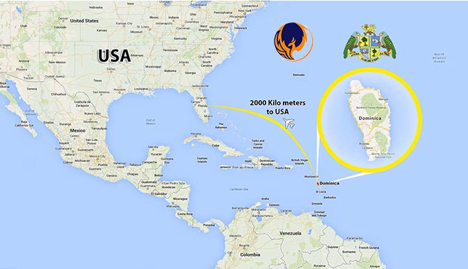 موقعیت جغرافیایی کشور دومینیکا برروی نقشه